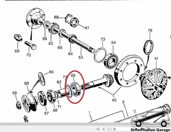 105001720500 Differential Bearing Alfa Romeo Giulia 105 Spider GTV Fiat 1100 View Rear