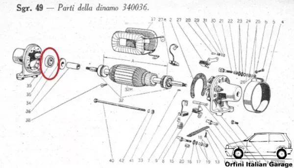 340049 Bearing Cuscinetto Dinamo Dynamo Fiat 500A Topolino View Front