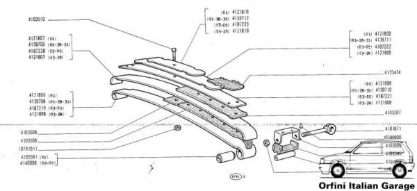 4123474 Sotto Fogli Balestre Spring Spacers Front Suspension Anteriore Fiat 850 View Front