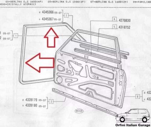 4345367 Front Left Door Rubber Fiat 131 2 Doors View Rear