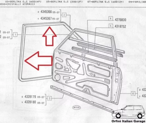 4345367 Front Left Door Rubber Fiat 131 2 Doors View Rear