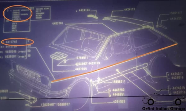 4412740 Fiat 127 Surf Sport Seconda Serie Side Decals Orange Adhesive Stripes View Rear