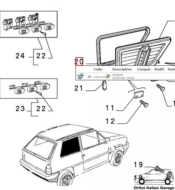 4484703 46427594 46427595 Side Rear Window Rubber Fiat Panda Seat Marbella View Rear