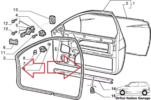 46306562 46306563 46316509 46316510 46305980 Front Door Rubber Fiat Coupe View Rear