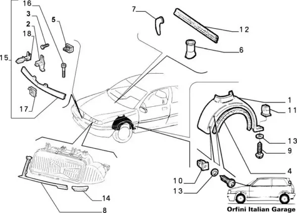 46414712 82459050 Outer Trim Moulding Clips Lancia Delta 836 View Front