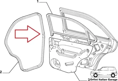 46456595 46826199 Rear Side Door Rubber Lancia Lybra Sedan / SW View Rear