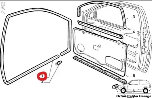 46461096 7792949 46461095 7792948 Front Door Rubber Lancia Y 1995-2003 View Rear