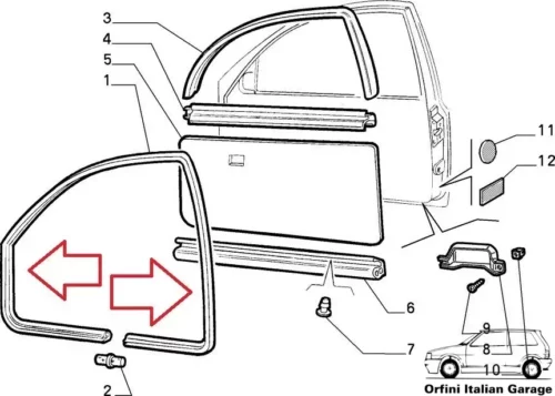 46479335 46411728 Front Right Door Rubber Fiat Punto 176 5 Doors View Rear