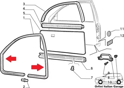46479339 46411732 46479340 46411733 Front Door Rubber Fiat Punto 176 3 Doors GT View Rear