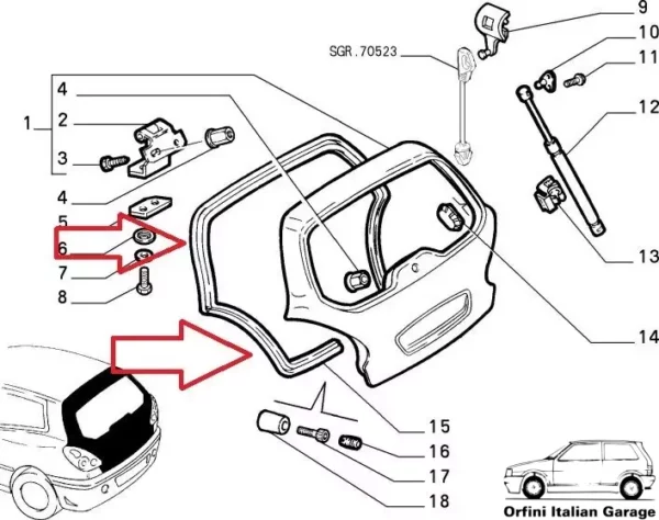 46515954 46459300 Back Door Tailgate Portellone Rubber Fiat Bravo View Rear