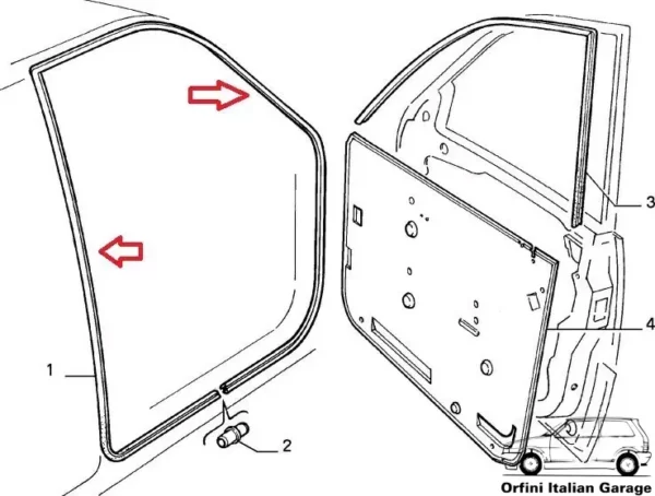 46517668 82466170 46517667 82466169 Front Door Rubber Lancia Delta Dedra View Rear