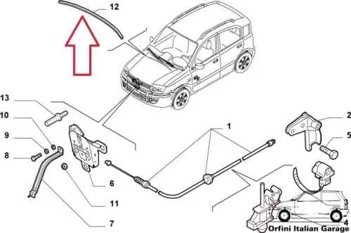 46804346 - Bonnet Hood - Upper Rubber - Fiat Panda 169 View Rear
