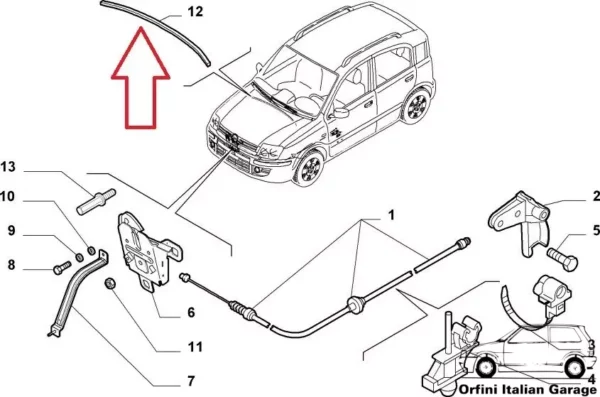 46804346 - Bonnet Hood - Upper Rubber - Fiat Panda 169 View Rear