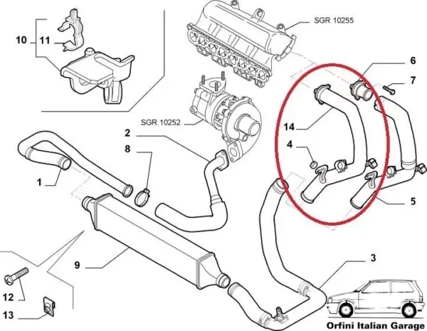 51794332 55703174 Stainless Steel Intercooler Pipe Hose Fiat Punto Grande Punto View Right