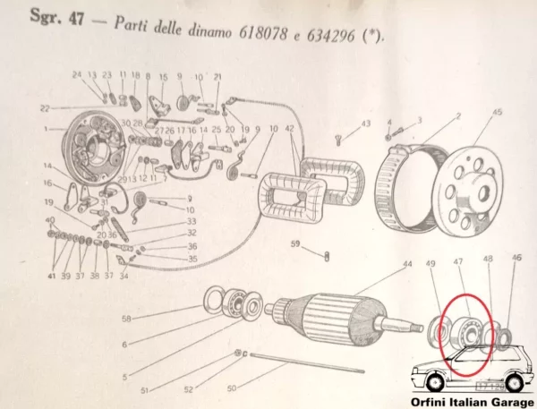 055669 Bearing Cuscinetto Dinamo Dynamo Fiat 1500 A/B/C Musone View Front