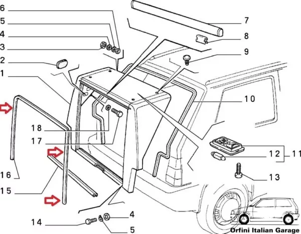 5887911 Rear Door Rubber Fiat Panda 141 Van View Rear
