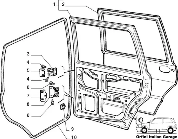 5952228 5952160 Rear Side Door Rubber Fiat Uno MK1 MK2 5 Door View Front
