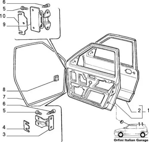 5952228 5952160 Front Side Door Rubber Fiat Uno MK1 MK2 5 Door View Rear
