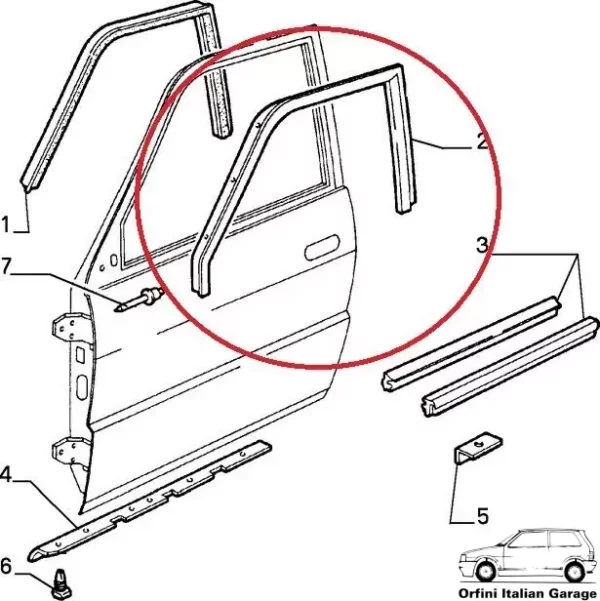 60544263 60504416 Front Left SX Exterior Window Rubber - Alfa Romeo 33 View Rear