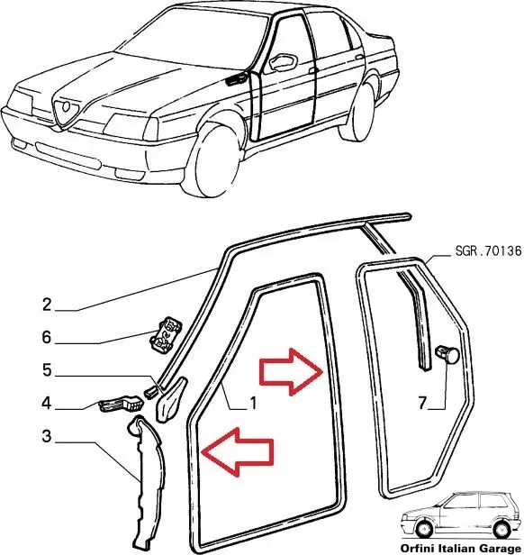 60586981 60569379 60509631 60586980 60569378 Front Door Rubber Alfa Romeo 164 View Rear