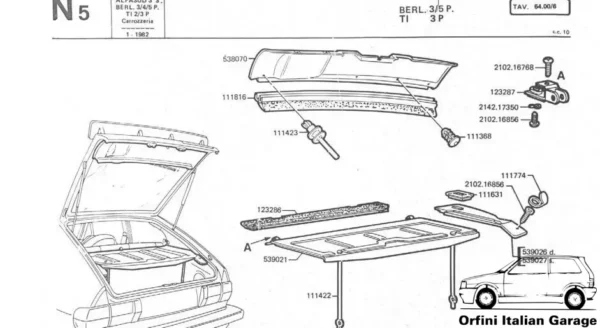 60746524 539021 Mensola Cappelliera Parcelshelf Alfa Romeo Alfasud 3 Serie TI View Front