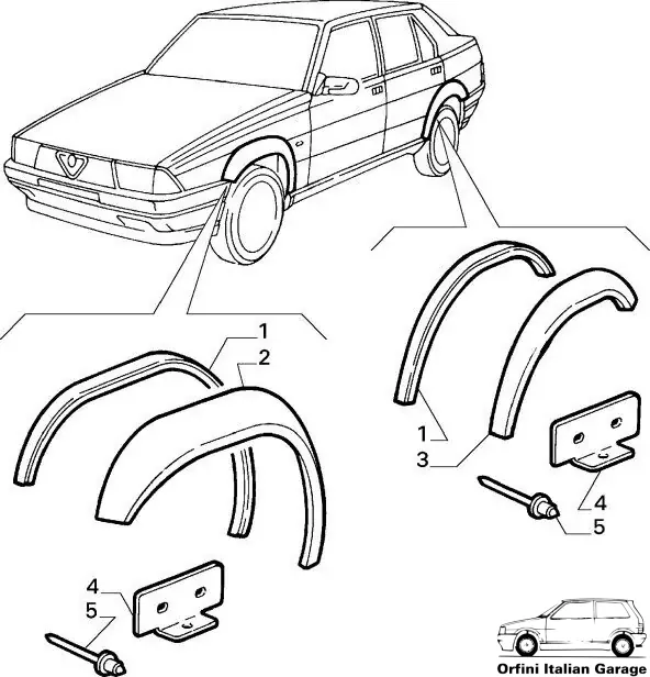 60780008 60780009 Kit Parafanghini Codolini Side Fender Flares Alfa Romeo 75 View Right