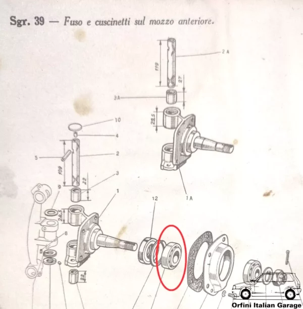 070882 331334 Bearing Cuscinetto Vita Senza Fine Sterzo Fiat 1500 A/B/C Musone View Front
