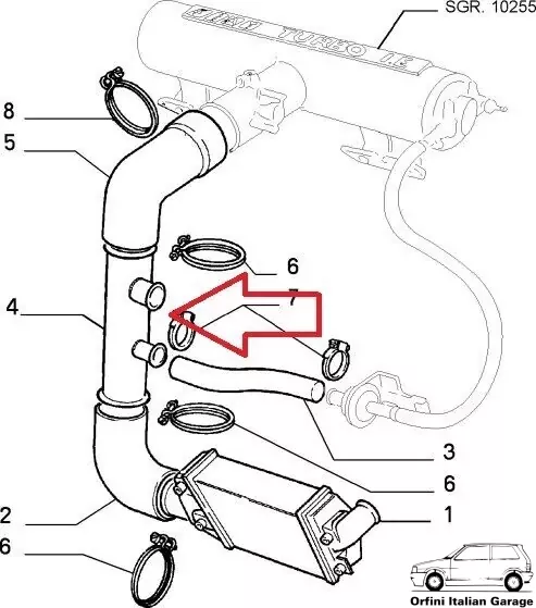 7552168 - Stainless Steel Air Intake Pipe Hose Fiat Uno Turbo IE MK1 View Front