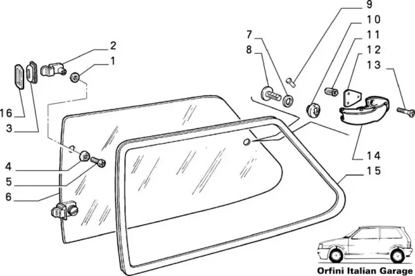7555875 7727198 5943272 Left Side Rear Window Rubber Fiat Uno MK1 MK2 View Rear