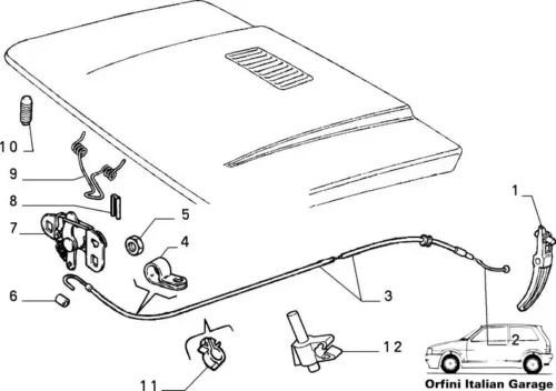 7556131 Bonnet Hood Opening Wire Cable - Fiat Panda 141 View Rear