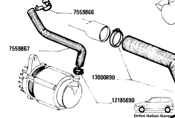 7559867 46414166 Alternator Heating Cooling Hose Pipe Fiat Uno Turbo IE Punto View Front