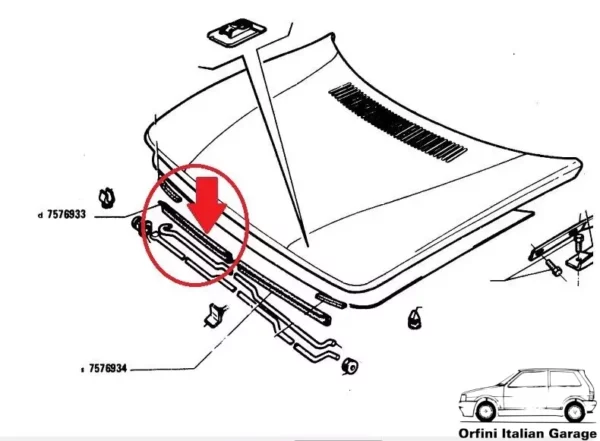 7576933 Bonnet Hood Rubber Fiat Uno MK1 View Rear