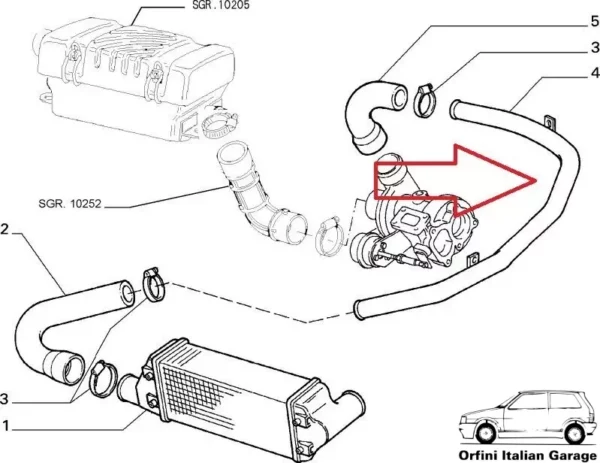 7598378- Stainless Steel Intercooler Pipe Hose Fiat Uno Turbo D 1400 MK2 View Front