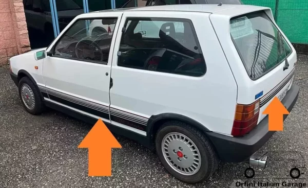 7606571 7606570 7606564 7606563 Fiat Uno Turbo IE MK1 Decals Adhesive Adesivi View Front