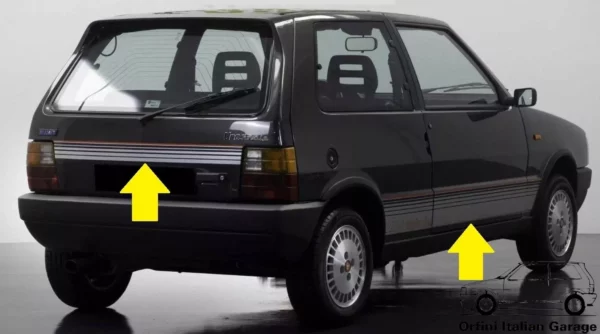 7606573 7606572 7606566 7606565 Fiat Uno Turbo IE MK1 Decals Adhesive Adesivi View Rear