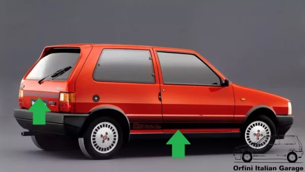 7606575 7606574 7606562 7606561 Fiat Uno Turbo IE MK1 Decals Adhesive Adesivi View Front