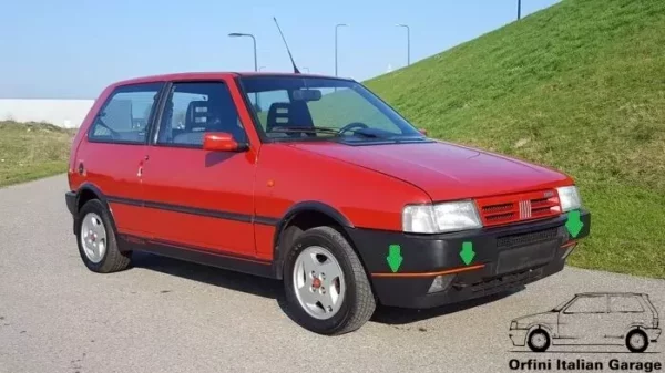 7613916 7614048 - Red Trim for Bumpers - Fiat Uno Turbo IE MK2 View Front