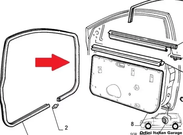 7637035 60809736 7617485 Front Side Door Rubber Fiat Tipo Tempra Alfa Romeo 155 View Rear