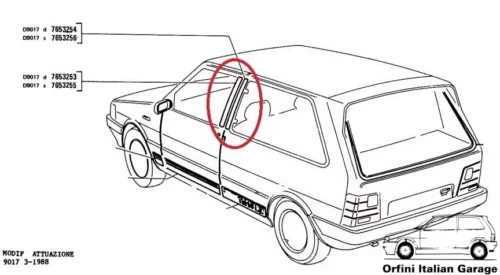 7653253 7653254 7653255 7653256 Fiat Uno Turbo IE B Pillar Side Decals Adhesive View Left