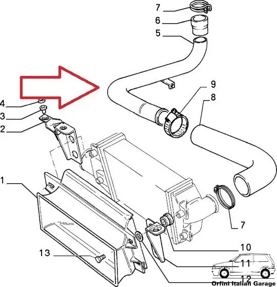 7658313 - Stainless Steel Intercooler Pipe Hose Fiat Uno Turbo IE 1400 MK2 View Front