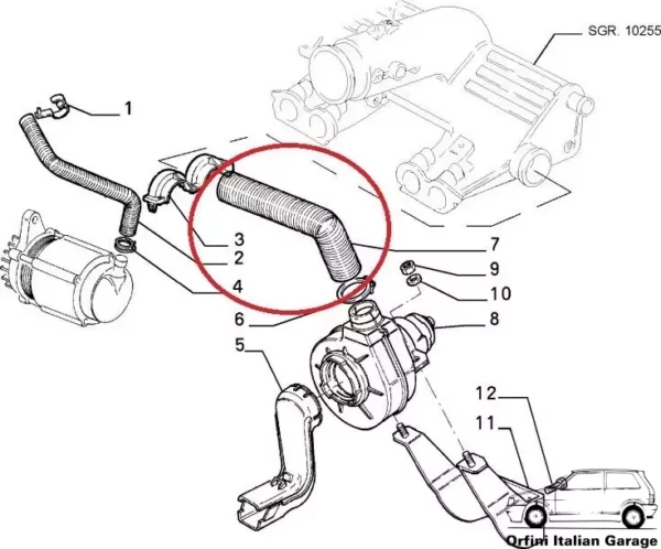 7659994 Alternator Heating Cooling Hose Pipe Fiat Uno Turbo IE MK2 View Front