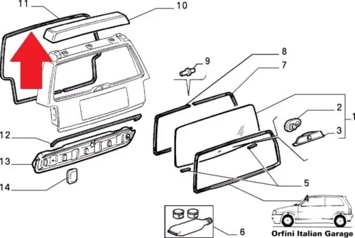 7712335 7702286 Back Door Tailgate Portellone Rubber Fiat Tempra SW Weekend View Rear