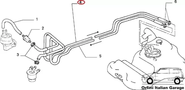 7726896 7728671 7694768 Fuel Hose Pipe - Fiat Tipo Tempra View Rear