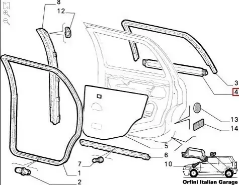 7738650 - External Seal Gasket Rasciavetro Rubber Fiat Punto MK1 5 Doors View Right