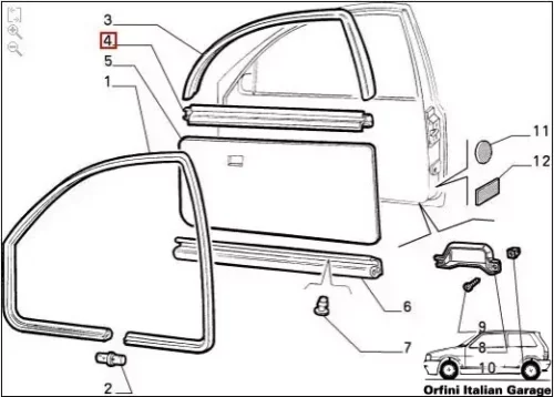 7738653 - External Seal Gasket Rasciavetro Rubber Fiat Punto MK1 3 Doors View Rear