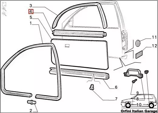 7738653 - External Seal Gasket Rasciavetro Rubber Fiat Punto MK1 3 Doors View Rear