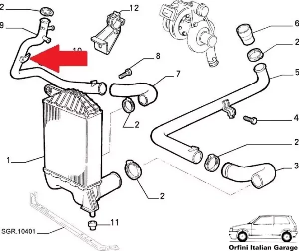 7755675 Stainless Steel Intercooler Pipe Hose Fiat Punto GT View Front