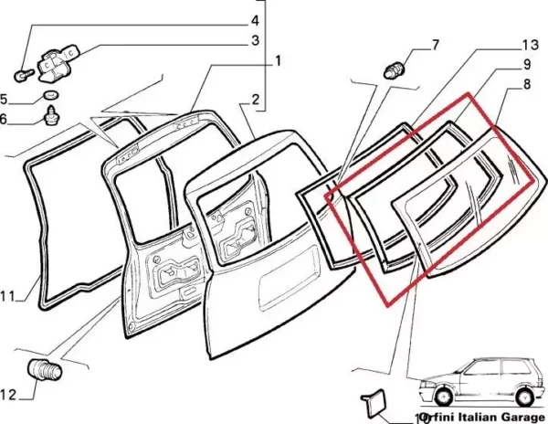 7770725 - Back Door Tailgate Window Rubber - Fiat Punto MK1 View Front
