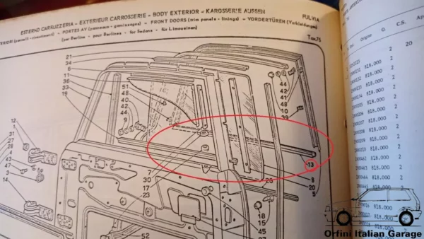 81816756 Front Right Window Rubber Seal Gasket Raschiavetro Lancia Fulvia Saloon View Front