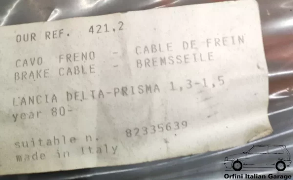 82335639 - Hand Brake Handbrake Cable Lancia Prisma Delta 1.3 1.5 View Front